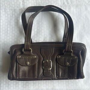 TIGNANELLO Brown Pebbled Leather Shoulder Handbag Satchel Tote Purse Baguette